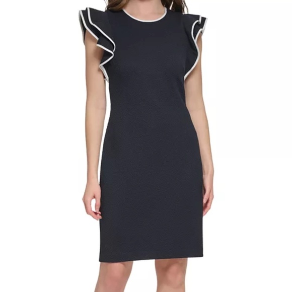 Tommy Hilfiger Flutter-Sleeve Mini Dress - Black 6 - Picture 1 of 7